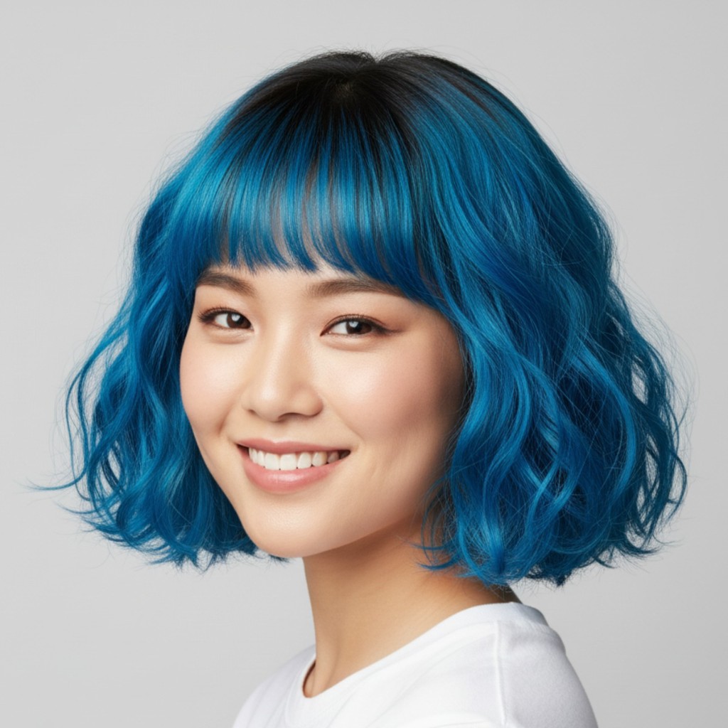 웨이브 블루 단발 (Wavy Blue Bob)